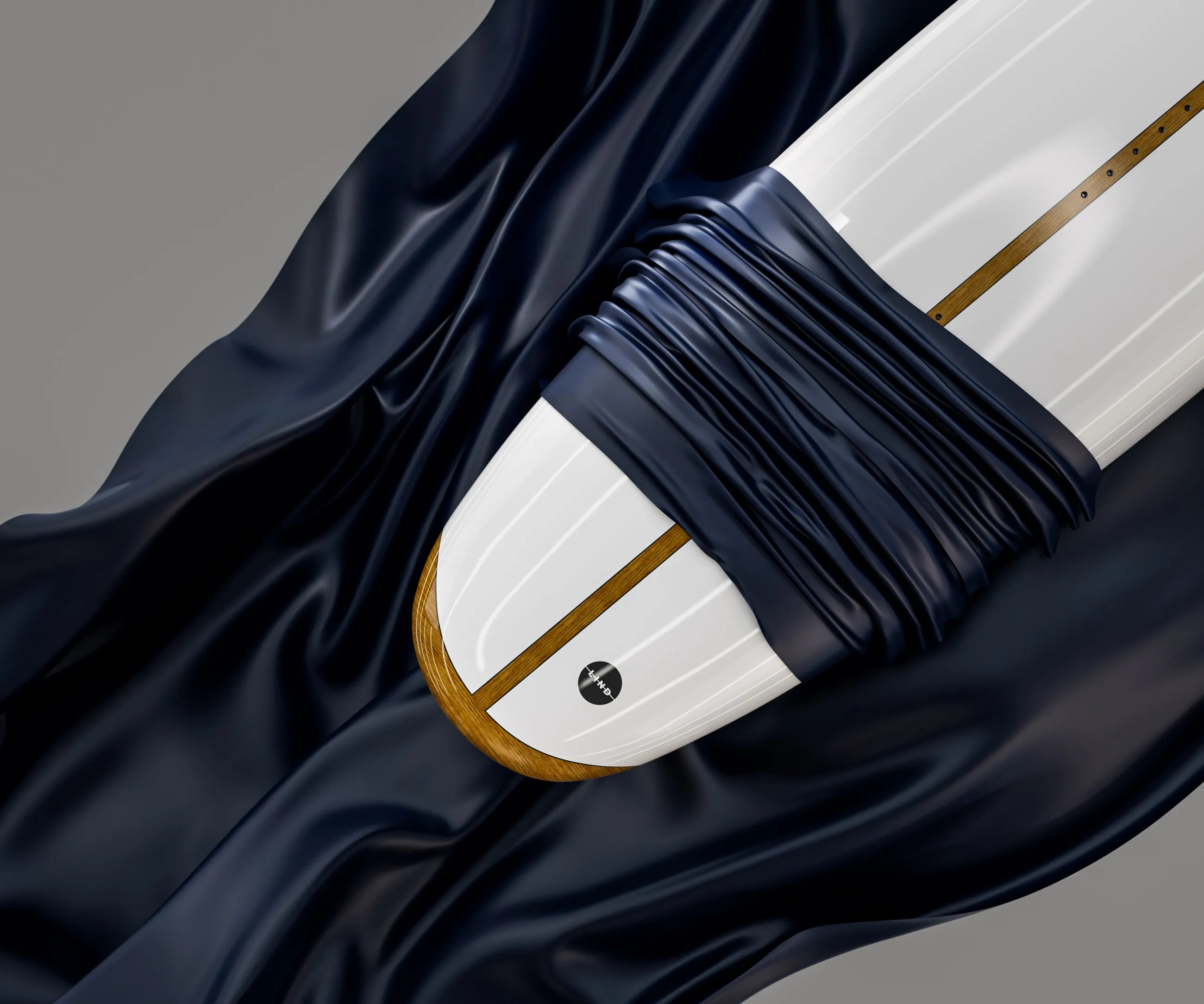 LIND electric surfboard covered with black drapes